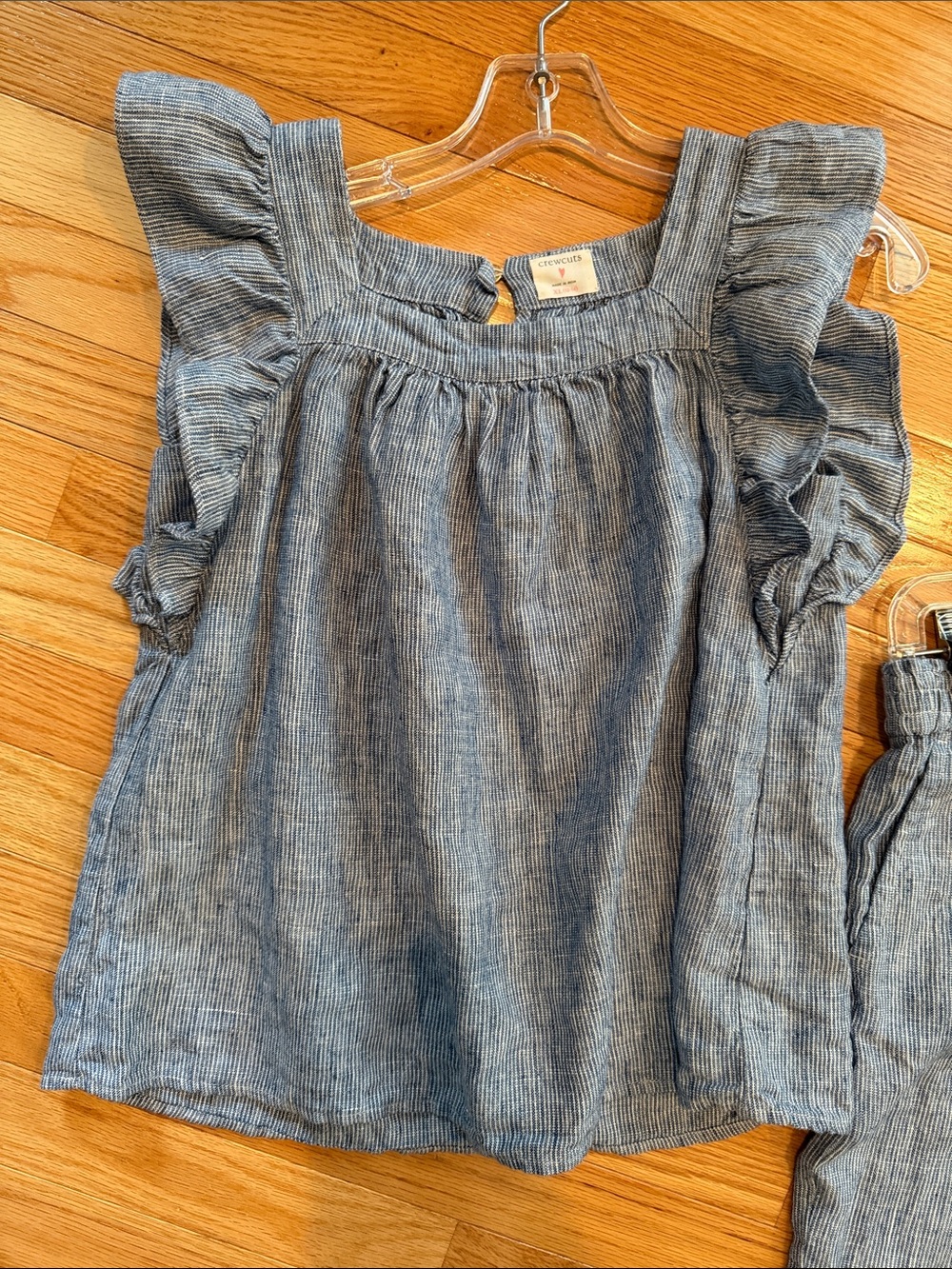 J. Crew Girls Linen Chambray Blue Ruffle Sleeve Top & Pants Set XL 12-14 - Picture 2 of 5
